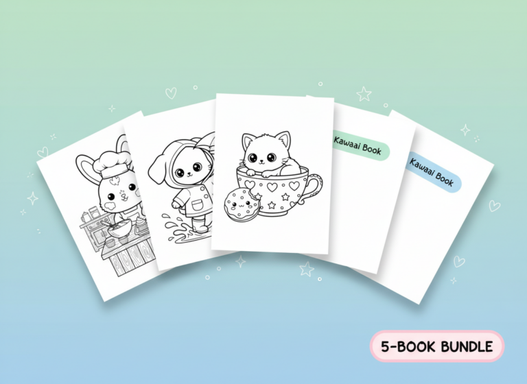 Kawaii Corner Bundle 5 printable coloring books preview collage