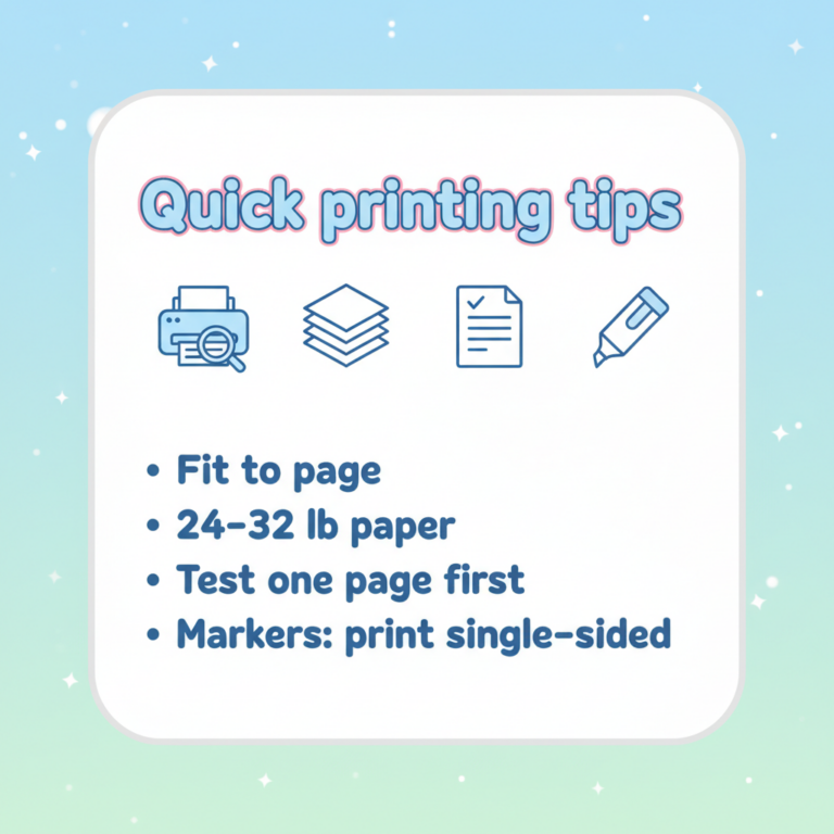 Printing tips for free kawaii coloring pages fit to page and paper weight