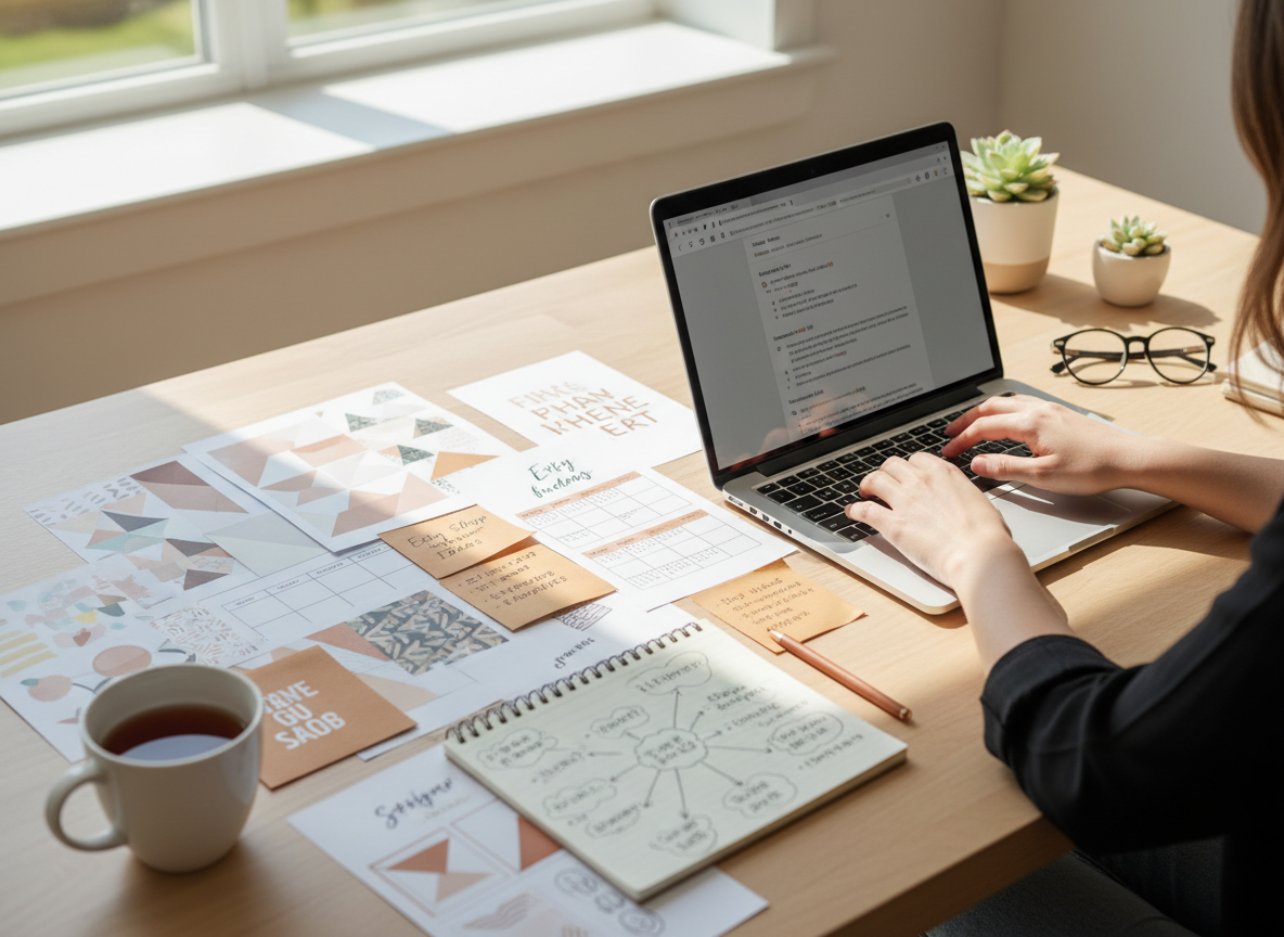 Visual showing a beginner feeling overwhelmed by too many printable business ideas and tasks