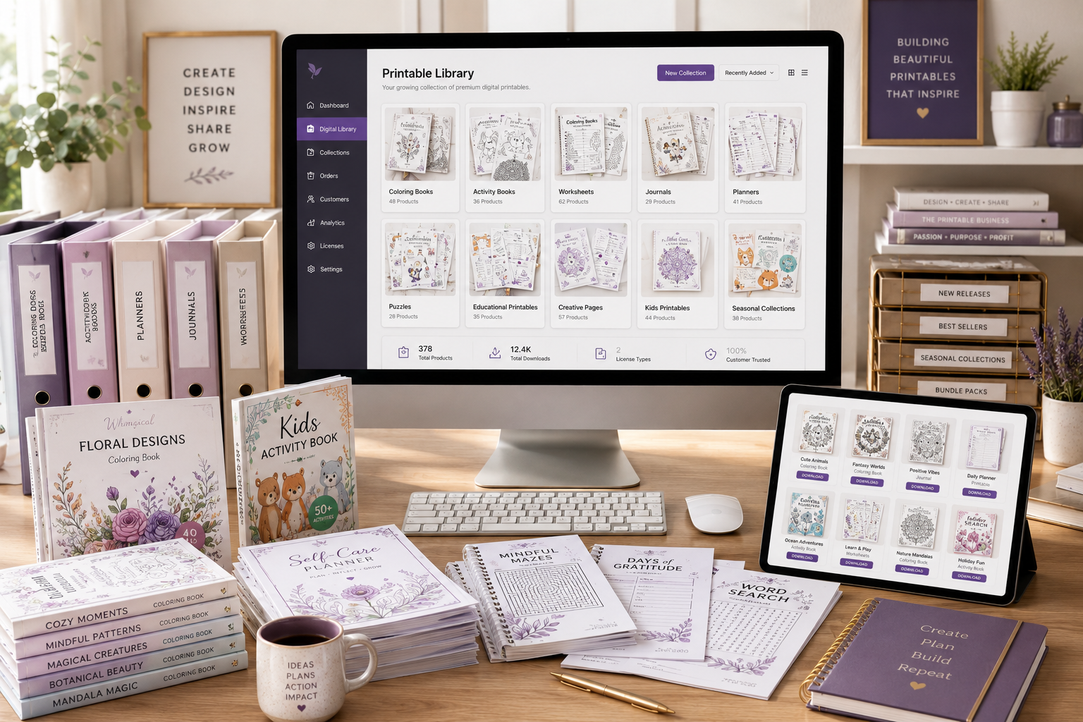 Collection of finished printable products displayed together as a growing digital product library.