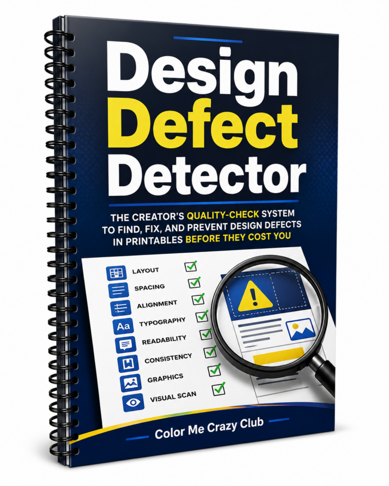 Design Defect Detector quality-control resource for finding layout, spacing, typography, readability, and consistency problems in printables