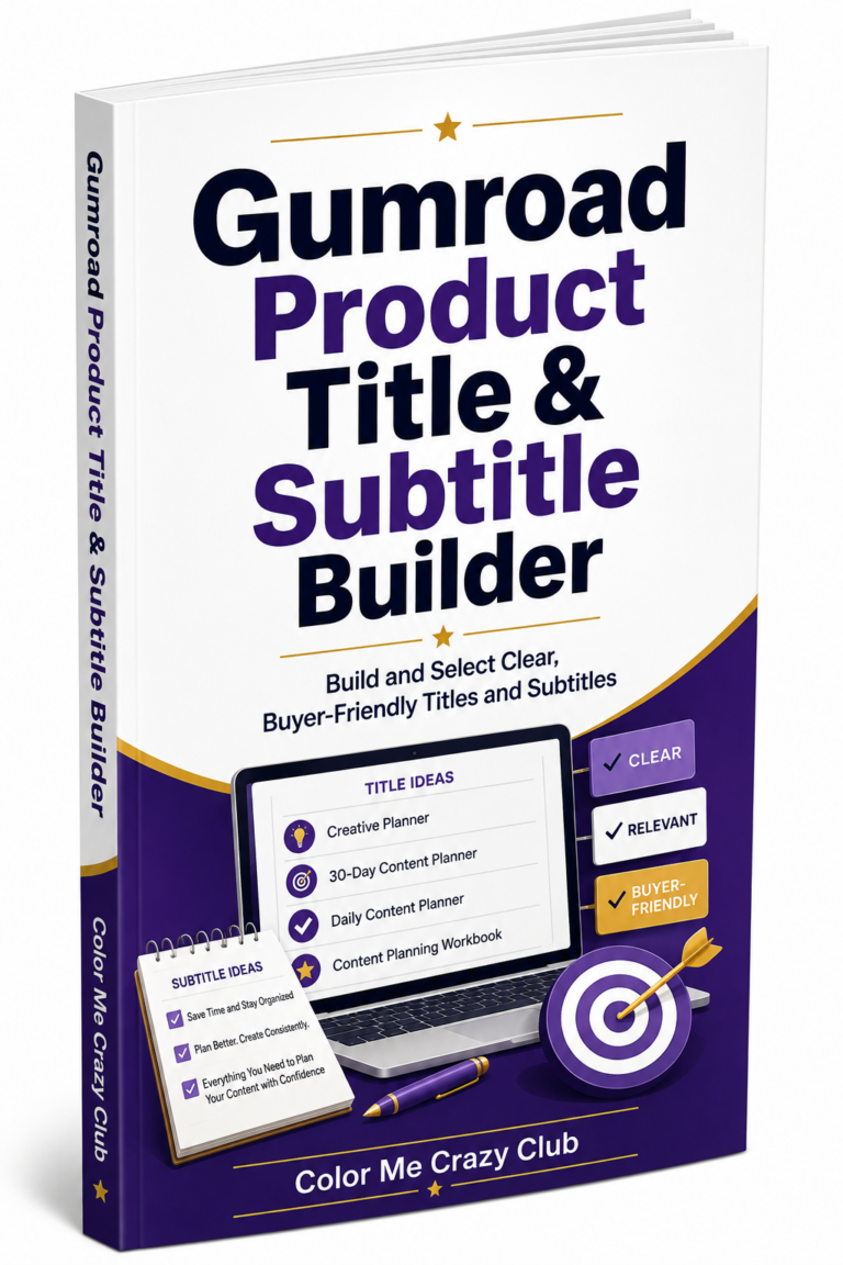 Gumroad Product Title and Subtitle Builder ecover for creating and selecting clear buyer-friendly titles and subtitles