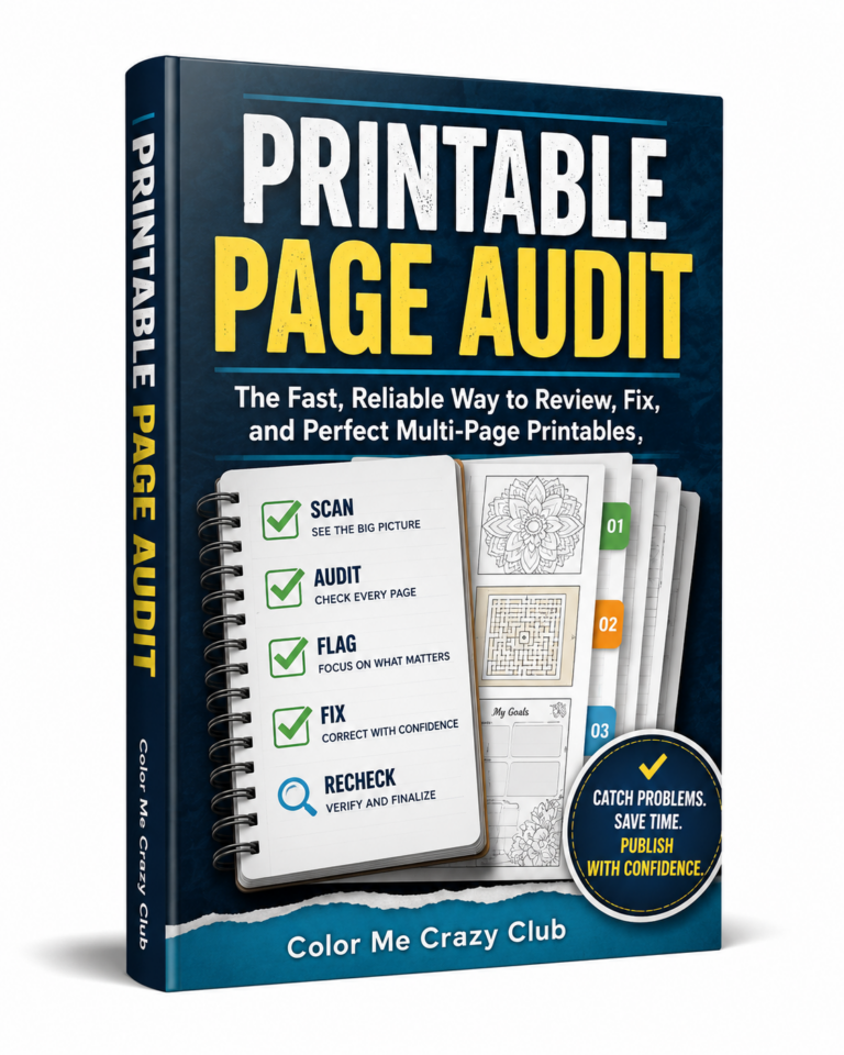 Printable Page Audit resource for reviewing and correcting quality problems across finished multi-page printable products